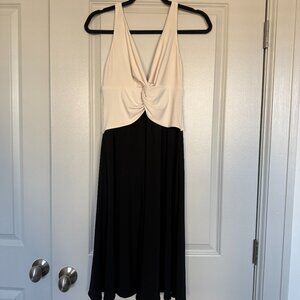 Jones New York Twist Front Colorblock Midi Dress Cream Black Size 10